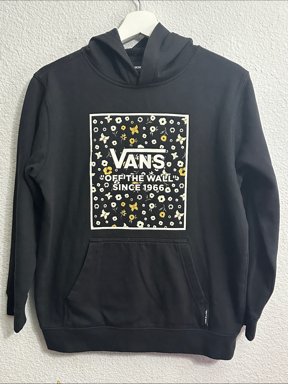 VANS Black Floral Box Hoodie Sweater Pullover Size Large Youth‎